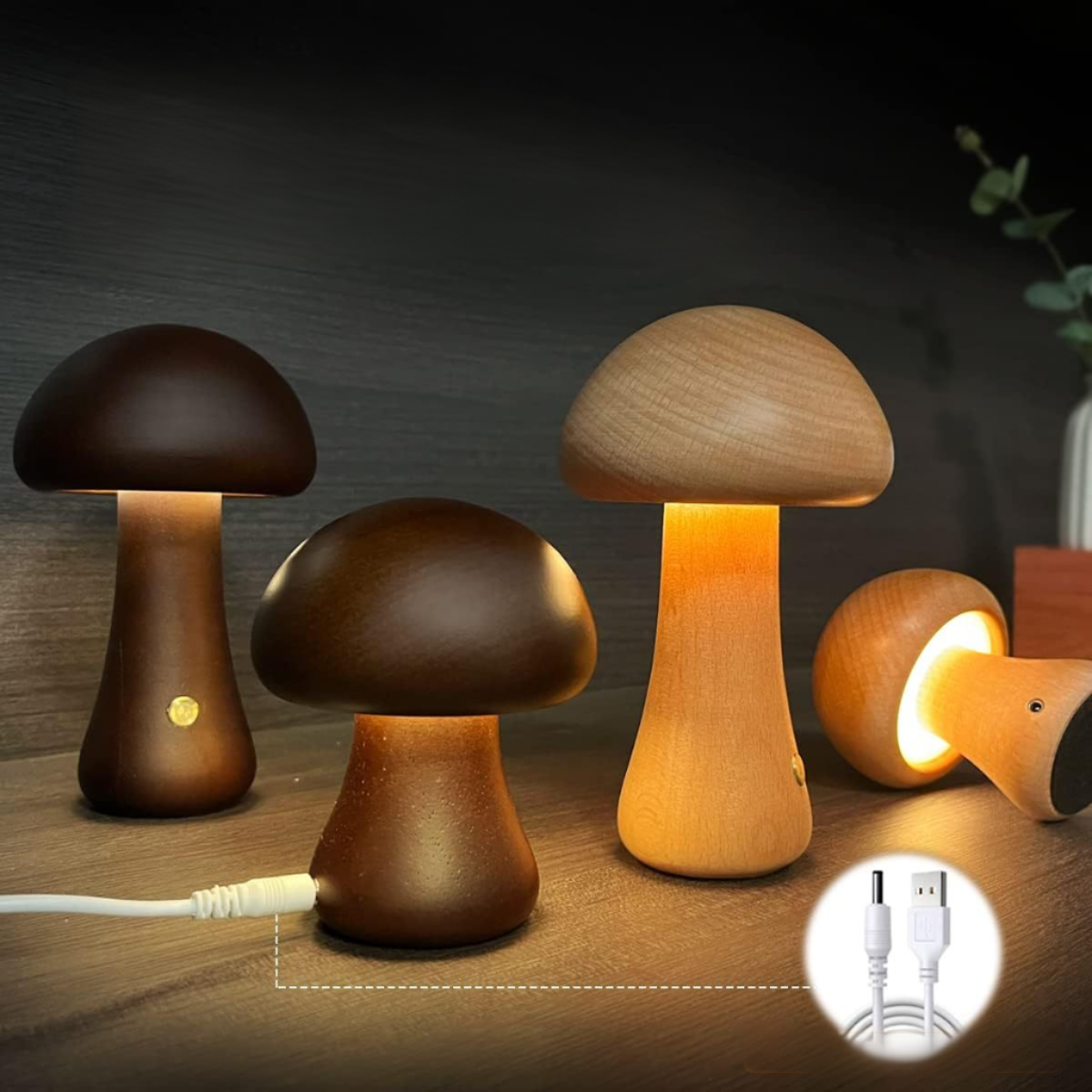 Lampada Fungo Legno LED Elegante