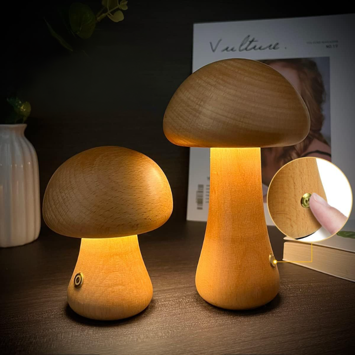 Lampada Fungo Legno LED Elegante